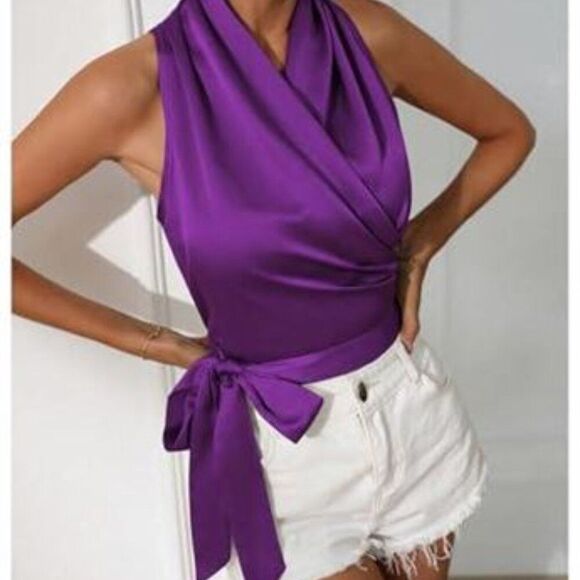 Purple Satin Wrap Blouse XXL - Picture 2 of 8